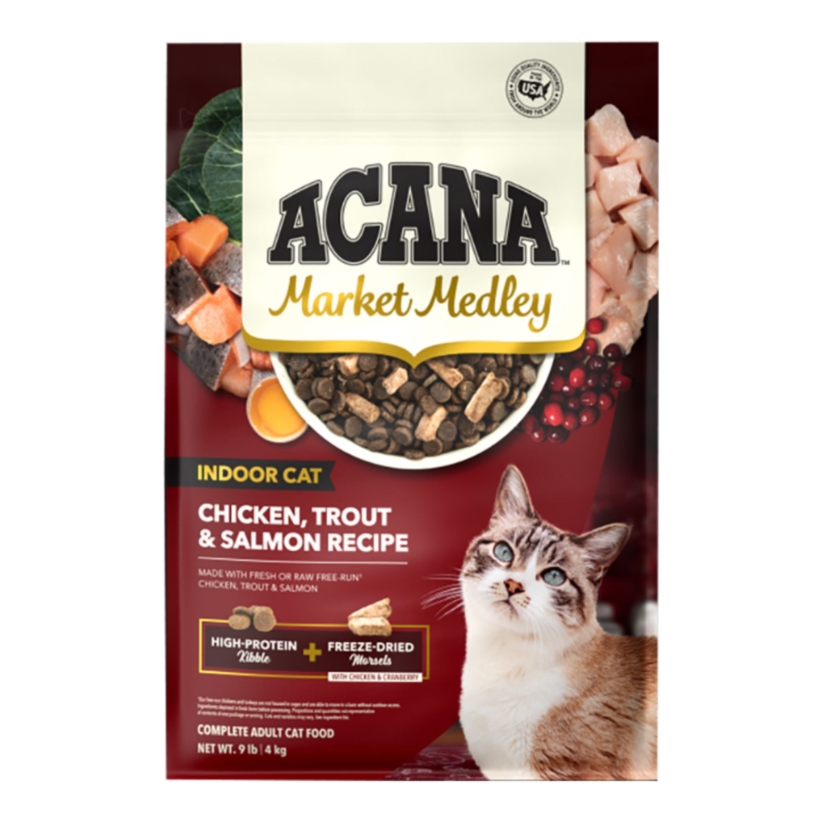 64992730055 Cat Market Medley Grain Free Indoor Poultry & Fish Plus Freeze-Dried Chicken Morsels Food, 9 lbs