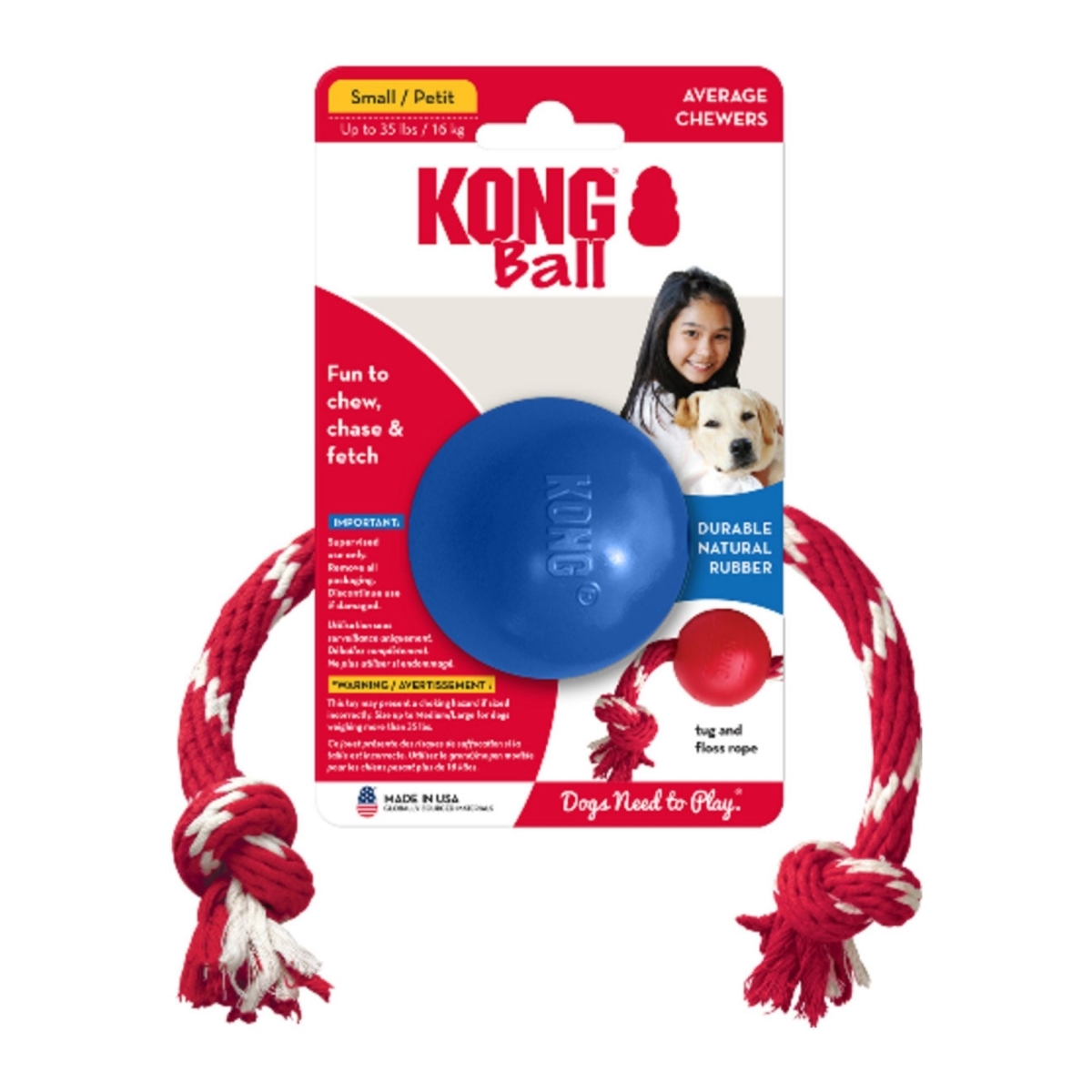 35585356921 Old Glory Ball with Rope Dog Toy, Small