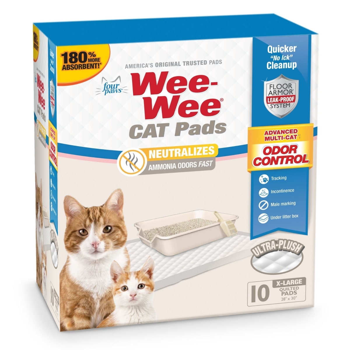 Four Paws 45663976880 28 x 30 in. Wee-Wee Unscented Cat Pads, 10 Count
