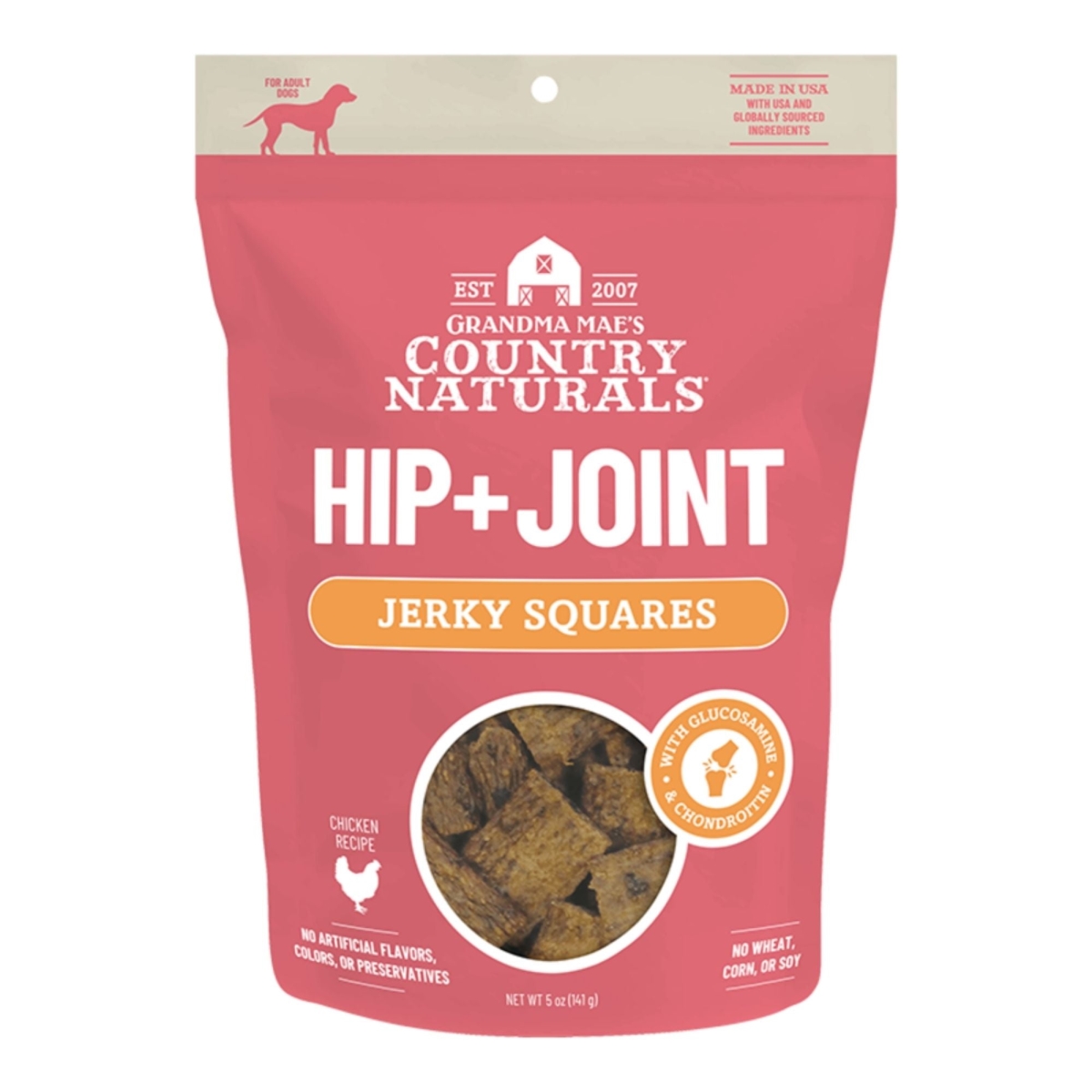 850075642021 5 oz Hip & Joint Support Chicken Squares Jerky Dog Treats