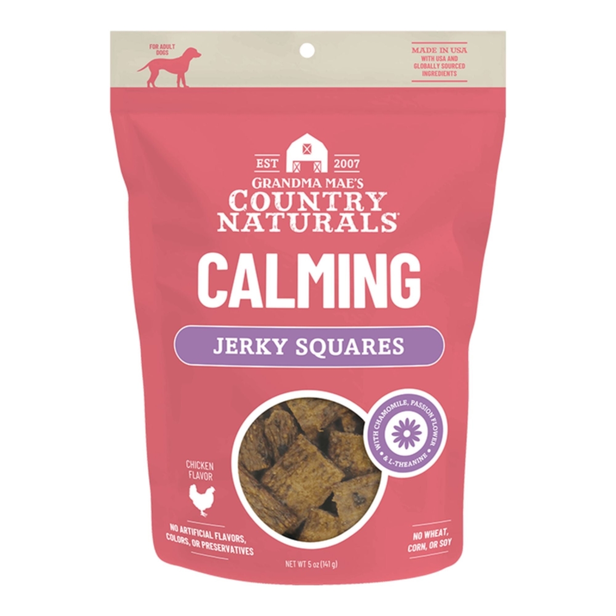 850075642007 5 oz Calming Support Jerky Squares Dog Treats, Chicken