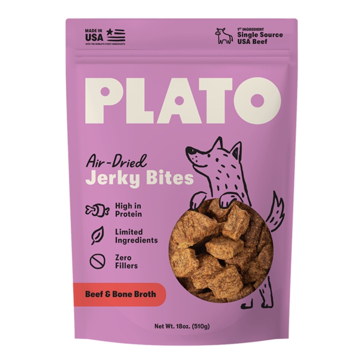 850054017932 18 oz Dog Jerky Bites, Beef with Bone Broth
