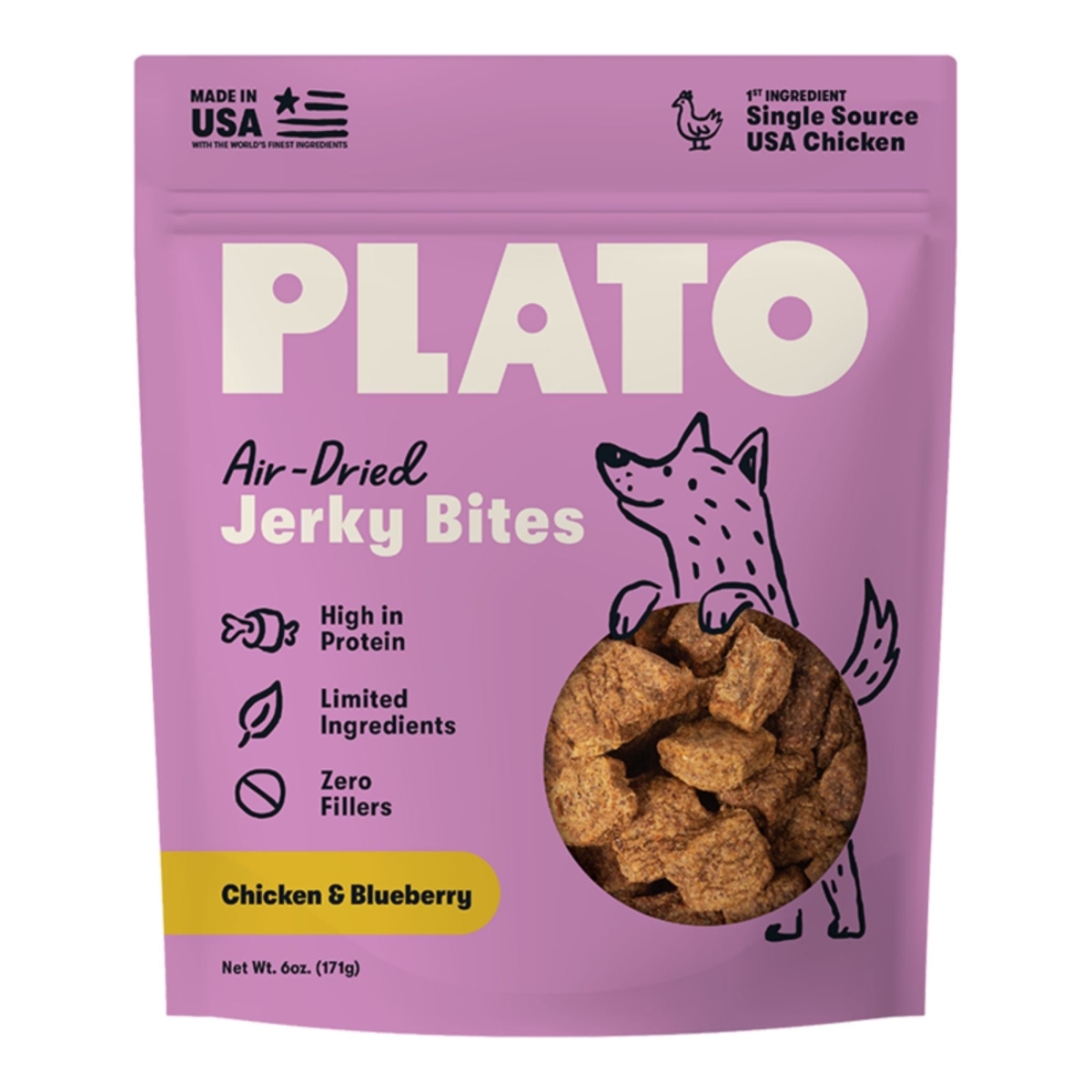 850054017987 6 oz Dog Jerky Bites, Chicken with Blueberry