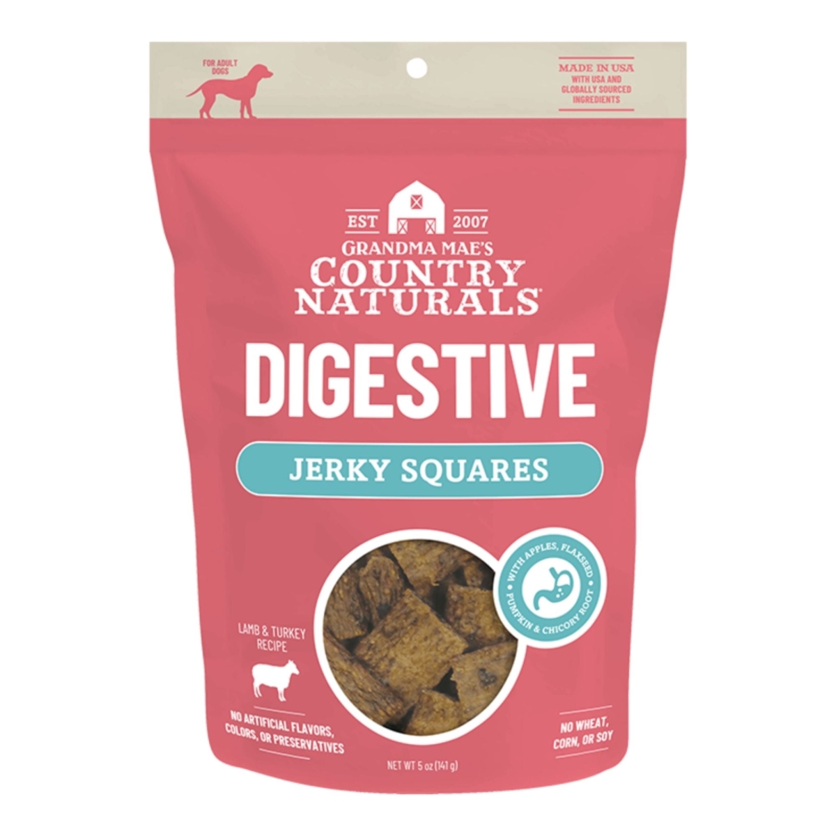 850075642014 5 oz Digestive Support Jerky Squares Dog Treats, Lamb & Turkey