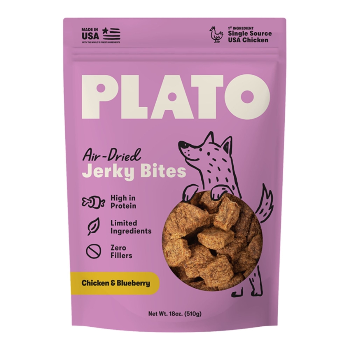 850054017970 18 oz Dog Jerky Bites, Chicken with Blueberry