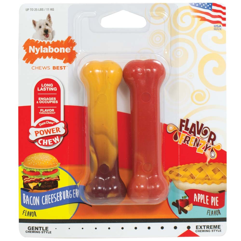 Picture of Nylabone 018214833277 Flavor Frenzy Bacon Cheeseburger & Apple Pie Flavor Regular Dog Toys Chews