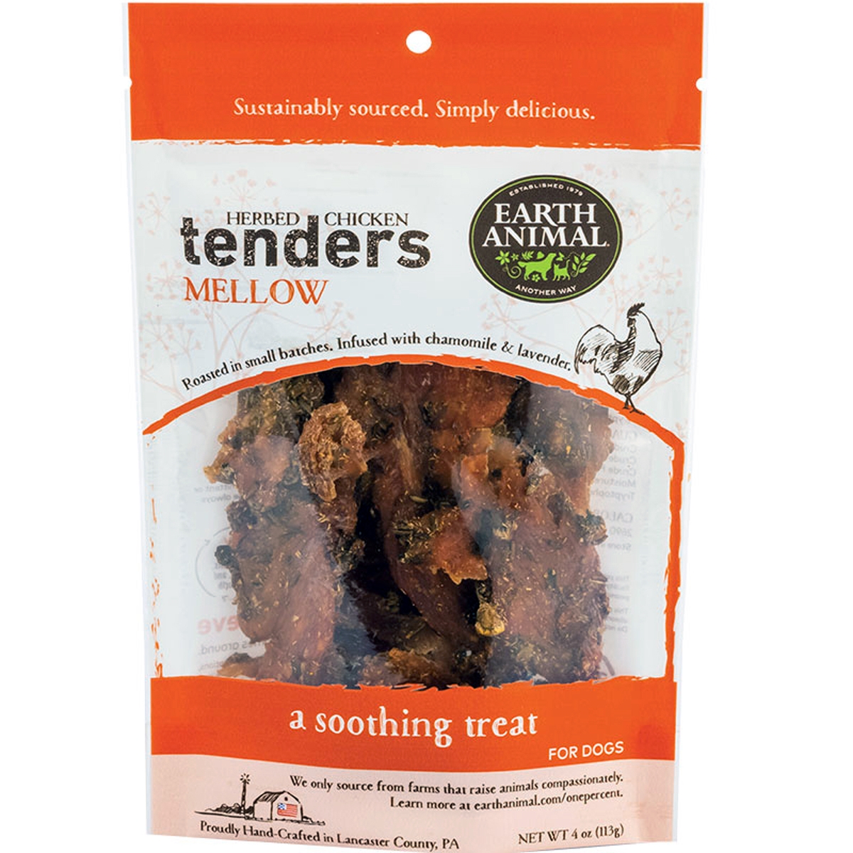 Picture of Earth Animal 810049511098 4 oz Mellow Herbed Chicken Tenders Comfort Support Dog Treats
