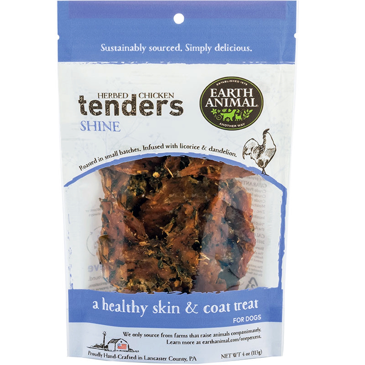Picture of Earth Animal 810049511104 4 oz Shine Herbed Chicken Tenders Skin & Coat Support Dog Treats