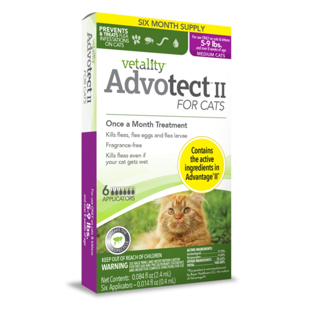 Picture of Vetality 190623250347 5-9 lbs Advotect II Cat Flea Treatment, 6 Doses