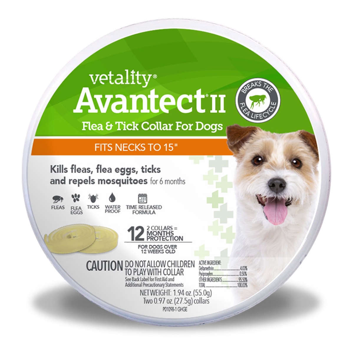 Picture of Vetality 190623250491 15 in. Avantect II Flea & Tick Collar for Dogs&#44; 2 Count