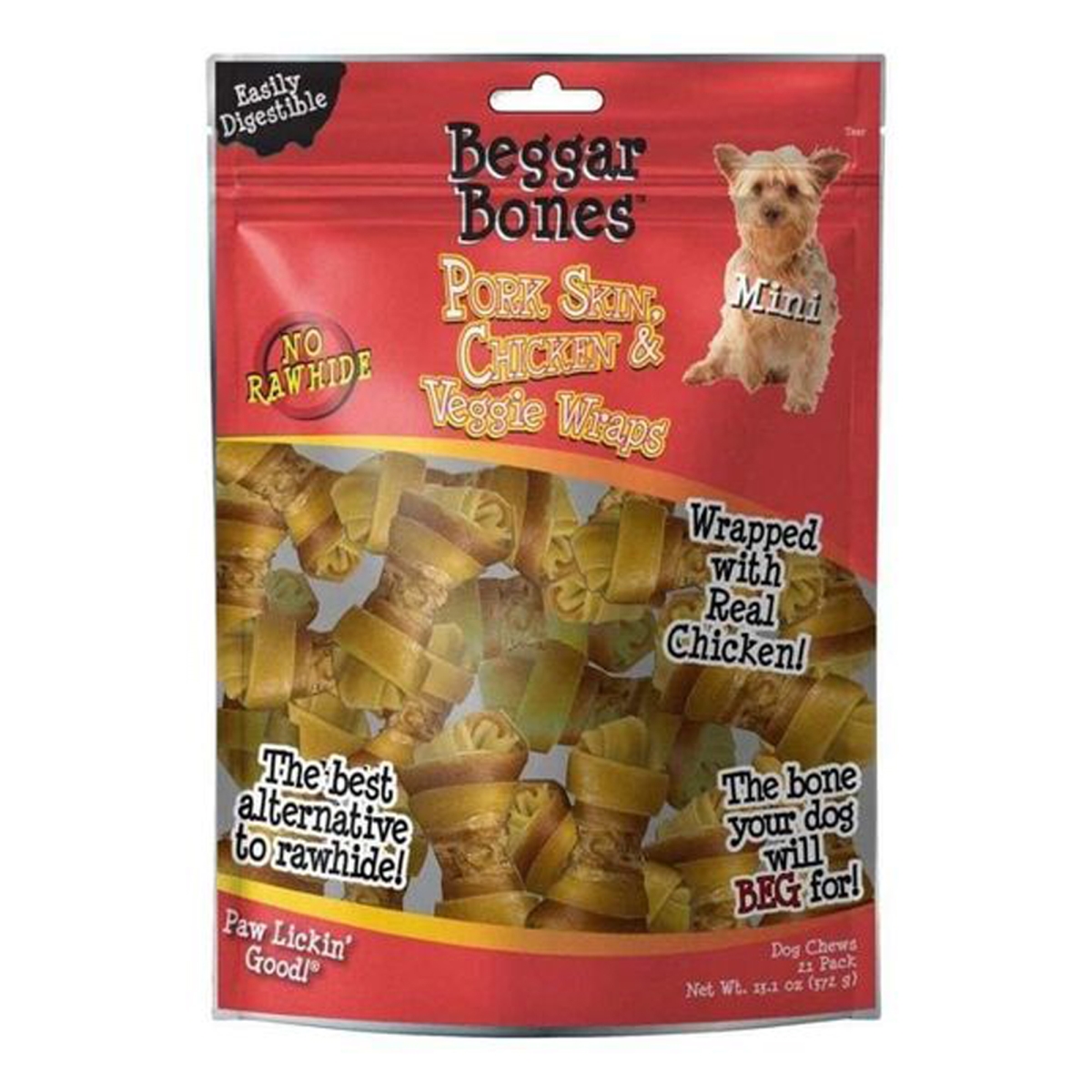 Picture of Savory Prime 810359003603 13.1 oz Beggar Bones Pork Skin&#44; Chicken & Veggie Wraps Dog Treats&#44; Pack of 21