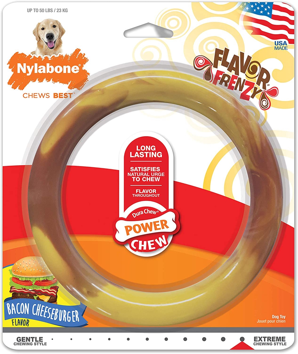 Picture of Nylabone 018214850007 Bacon Cheeseburger Flavor Power Chew Smooth Ring Dog Chew Toy, Giant - Up To 50 lbs