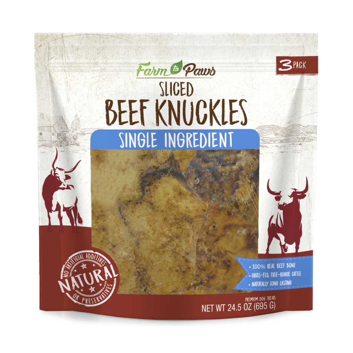 Picture of Cadet 768303700163 Farm to Paws Sliced Knuckles Beef Dog Treats&#44; 3 Count