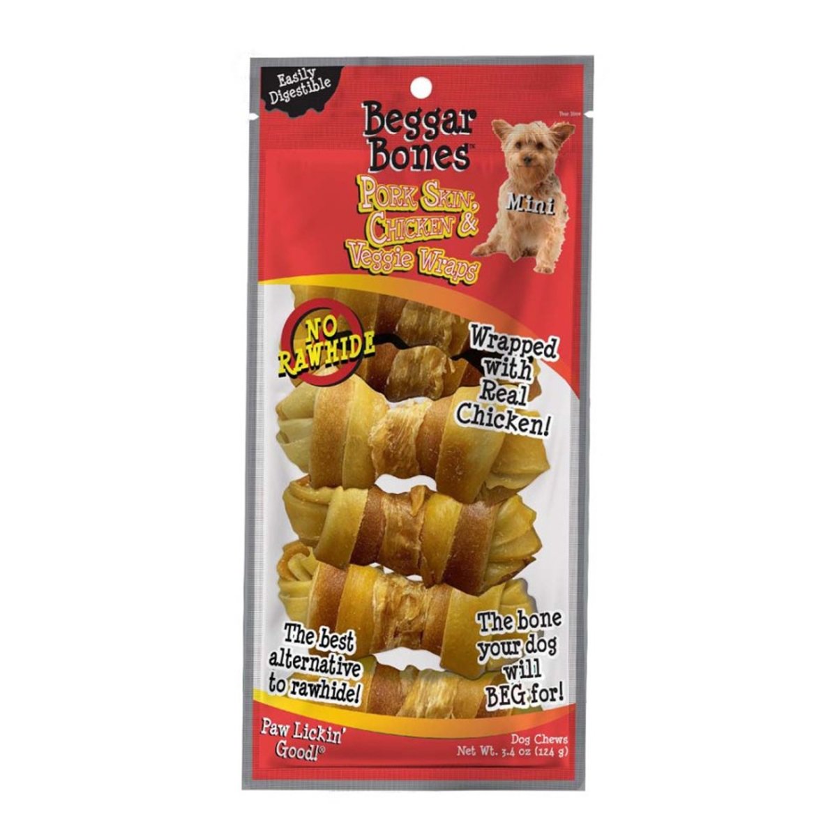 810359003566 3.4 oz Beggar Bones Pork Skin, Chicken & Veggie Wraps Dog Treats, Pack of 7 -  SAVORY PRIME PET TREATS