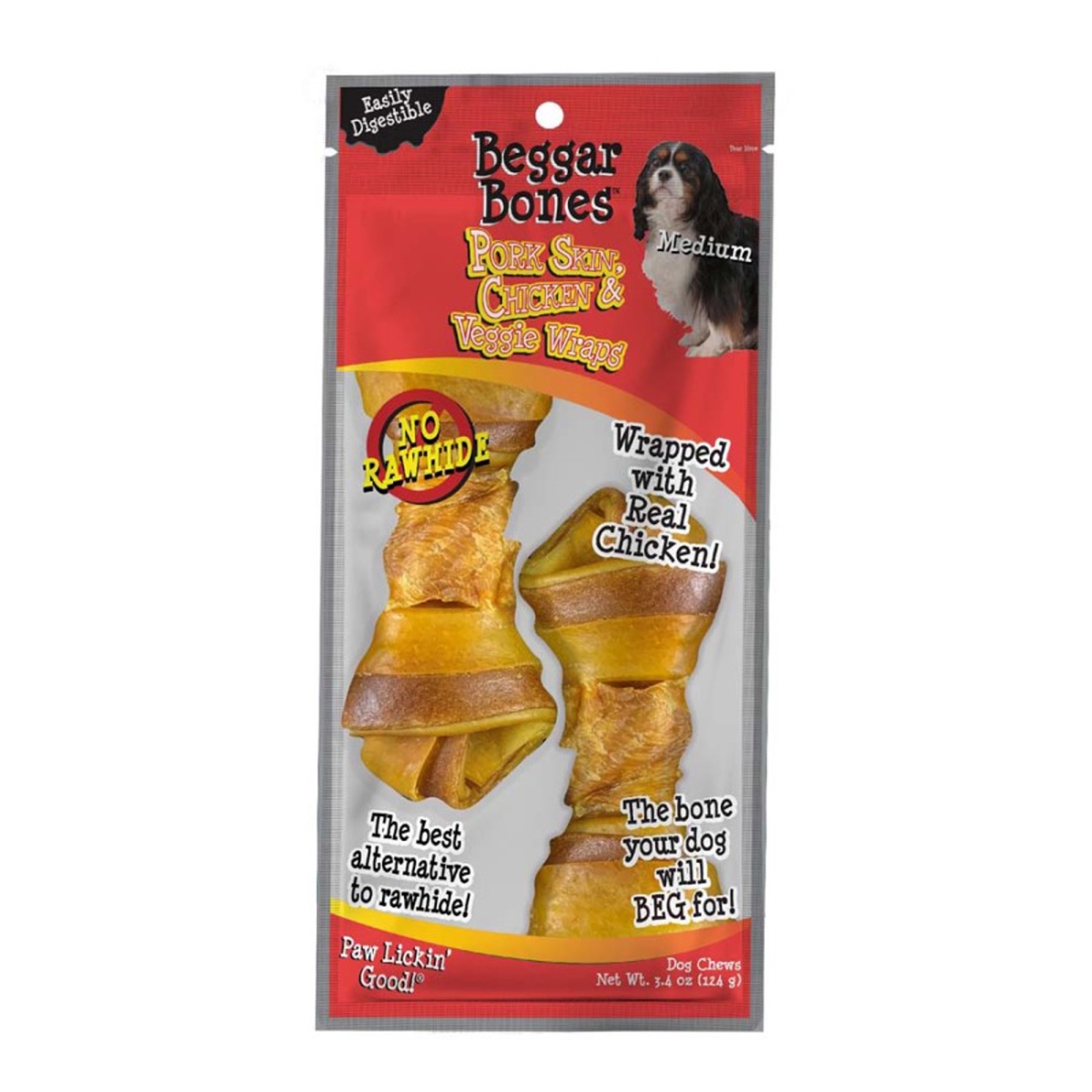 Picture of Savory Prime Pet Treats 810359003580 3.4 oz Beggar Bones Pork Skin&#44; Chicken & Veggie Wraps Dog Treats&#44; Pack of 2