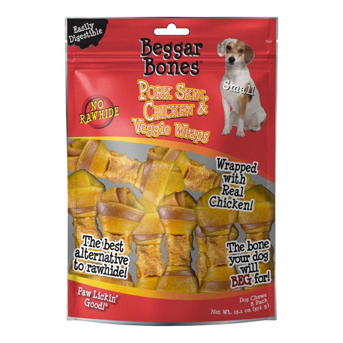 Picture of Savory Prime Pet Treats 810359003610 13.1 oz Beggar Bones Pork Skin&#44; Chicken & Veggie Wraps Dog Treats&#44; Pack of 8