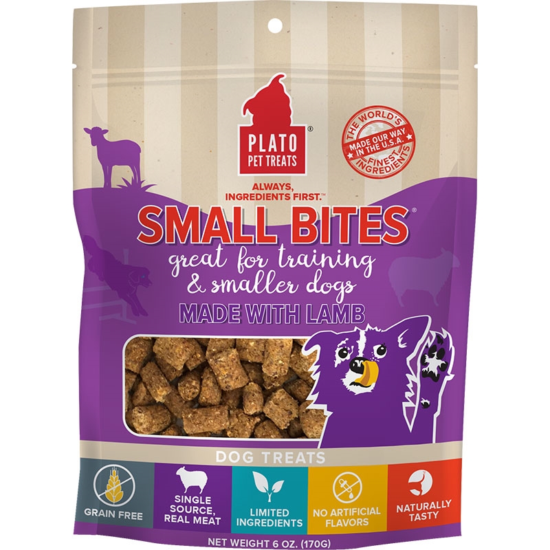 Picture of Plato Pet Treats 850016076366 6 oz Small Bite Grain Free Lamb Recipe Dog Treats