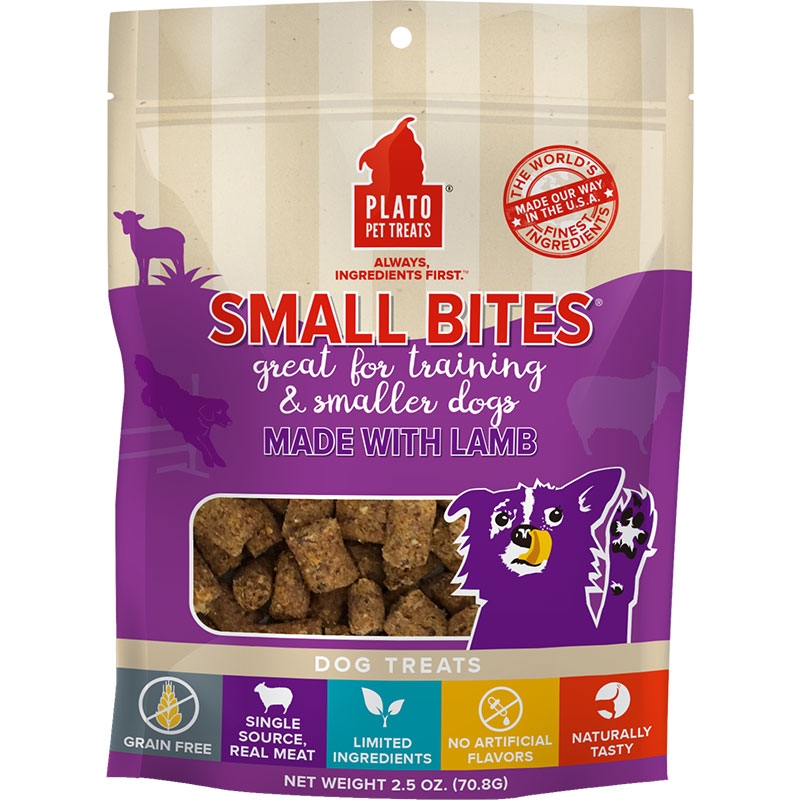 Picture of Plato Pet Treats 850016076373 2.5 oz Small Bite Grain Free Lamb Recipe Dog Treats
