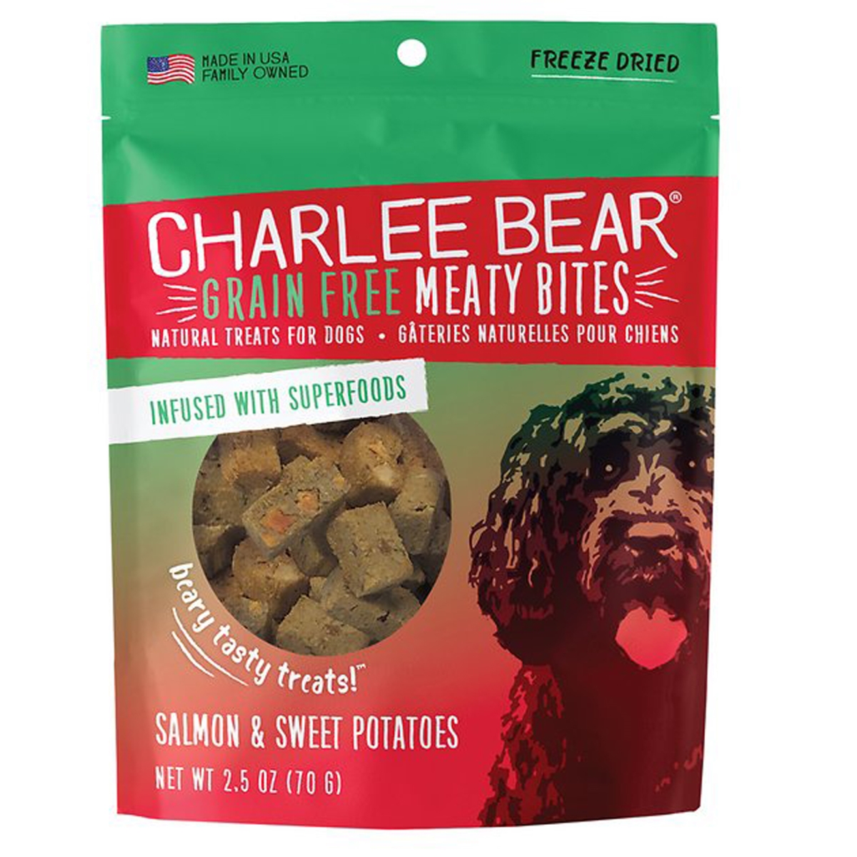 Picture of Charlee Bear 787108006362 2.5 oz Dog Meaty Bites Salmon & Sweet Potato Treats