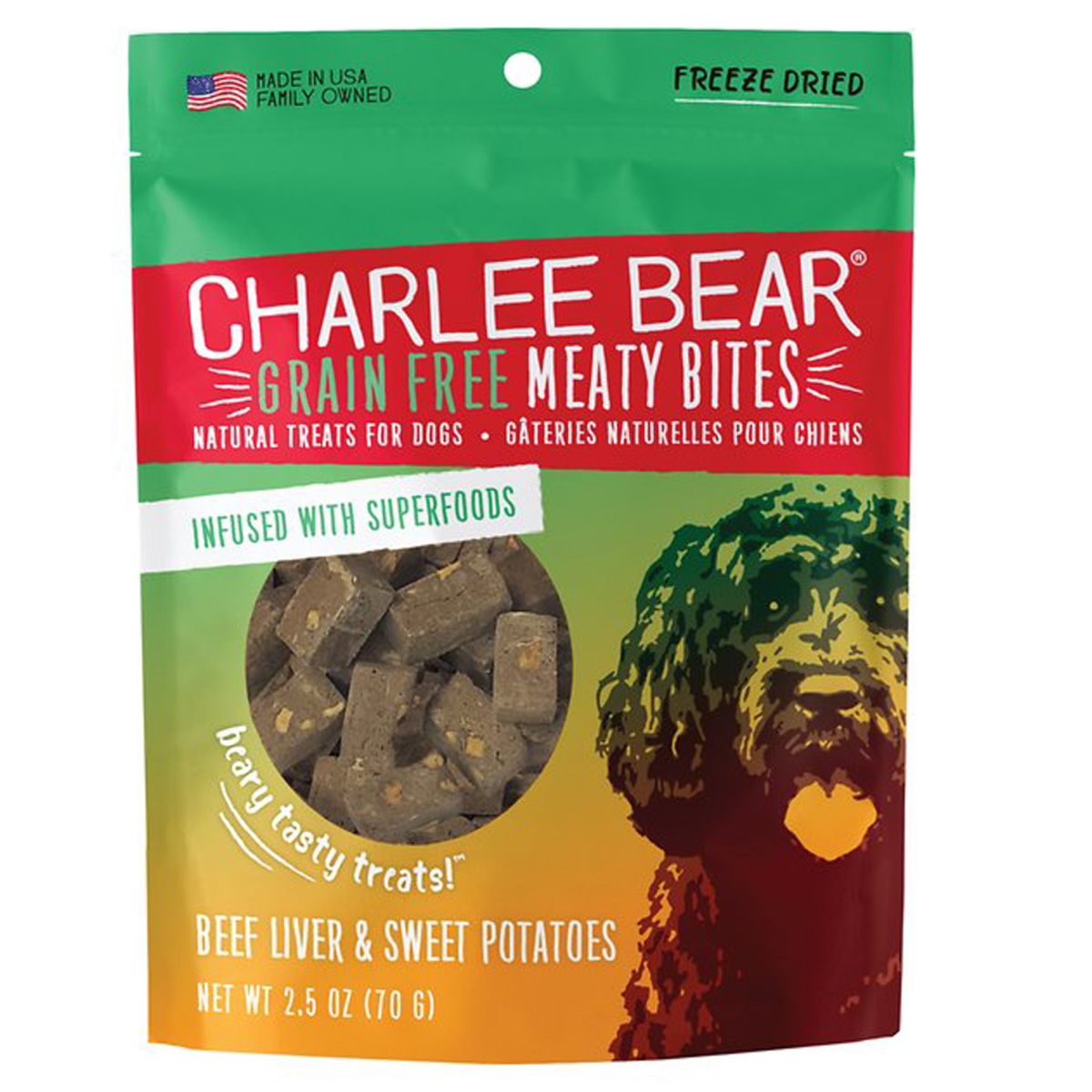 Picture of Charlee Bear 787108006430 2.5 oz Dog Meaty Bites Beef Liver & Sweet Potato Treats