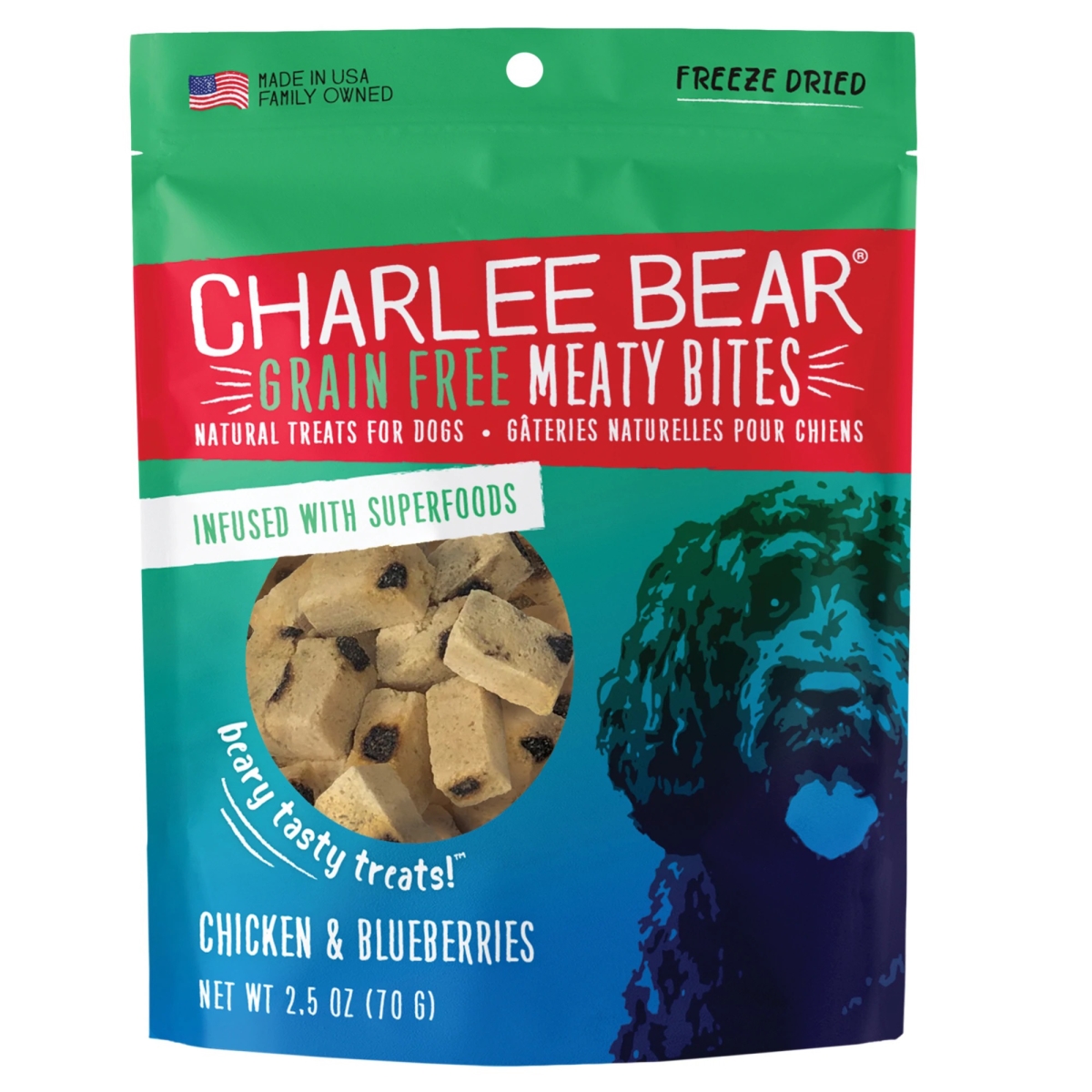 Picture of Charlee Bear 787108006447 2.5 oz Dog Meaty Bites Chicken & Blueberry Treat