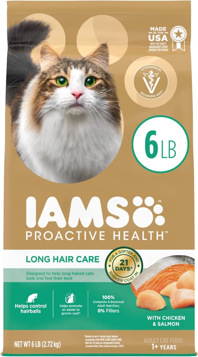 Picture of IAMS 019014805464 6 lbs Proactive Health Adult Long Hair Dry Chicken Salmon Cat Food