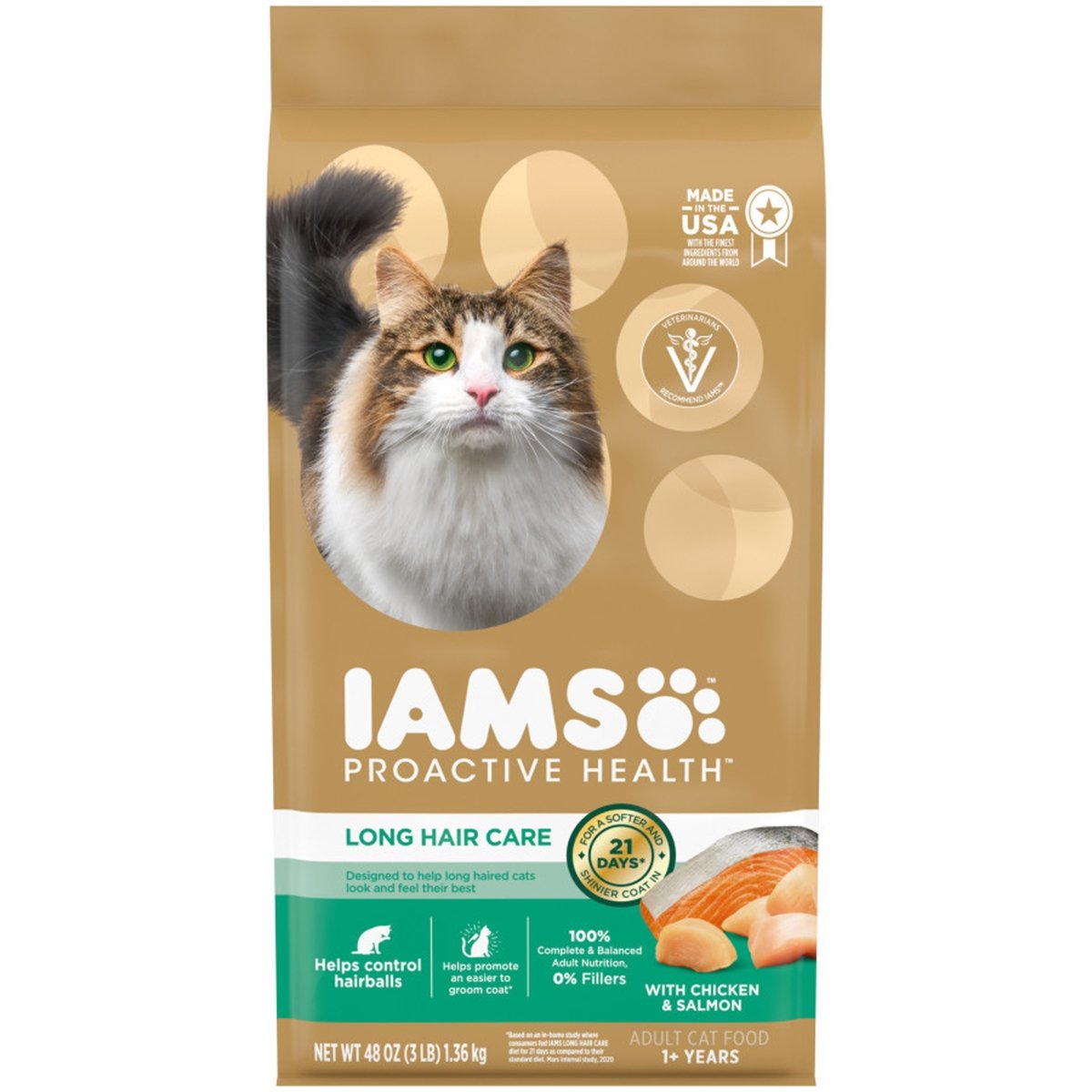 Picture of IAMS 019014805488 3 lbs Proactive Health Adult Long Hair Dry Chicken Salmon Cat Food
