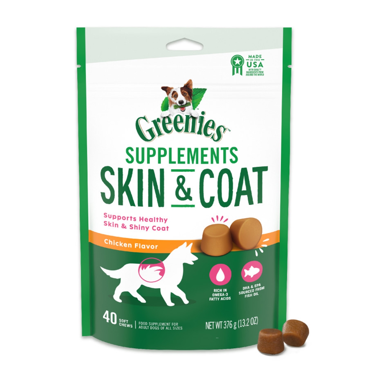 Picture of Greenies 642863115158 Skin & Coat Supplements Dog Treats - 40 Count