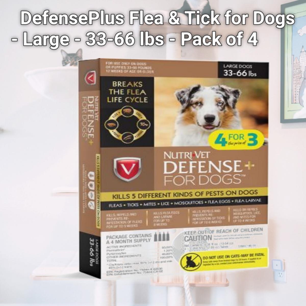 Picture of Nutri-Vet 669125539743 DefensePlus Flea & Tick for Dogs - Large - 33-66 lbs - Pack of 4