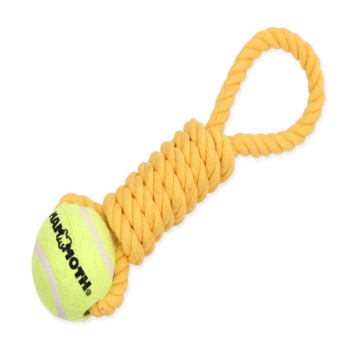 Picture of Mammoth Pet Products 746772530108 Twister Pull Tug with Ball Dog Toy - Yellow - 12 in. Medium
