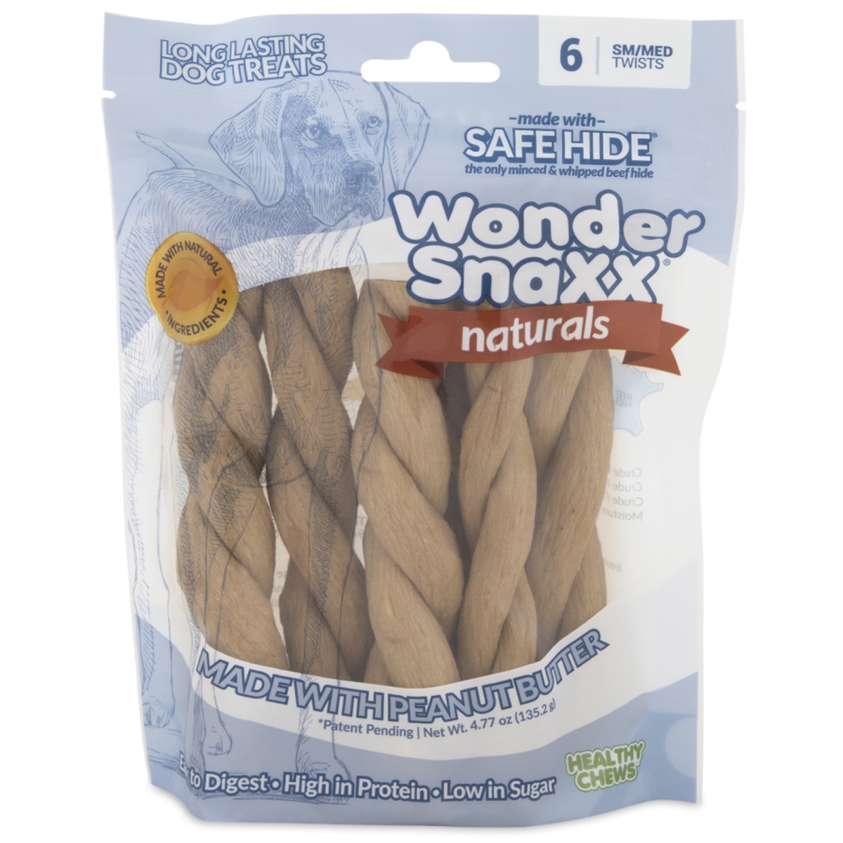 703624512668 Naturals Twist Peanut butter Dog Treat - Small & Medium - 6 Count -  Wonder SnaXX