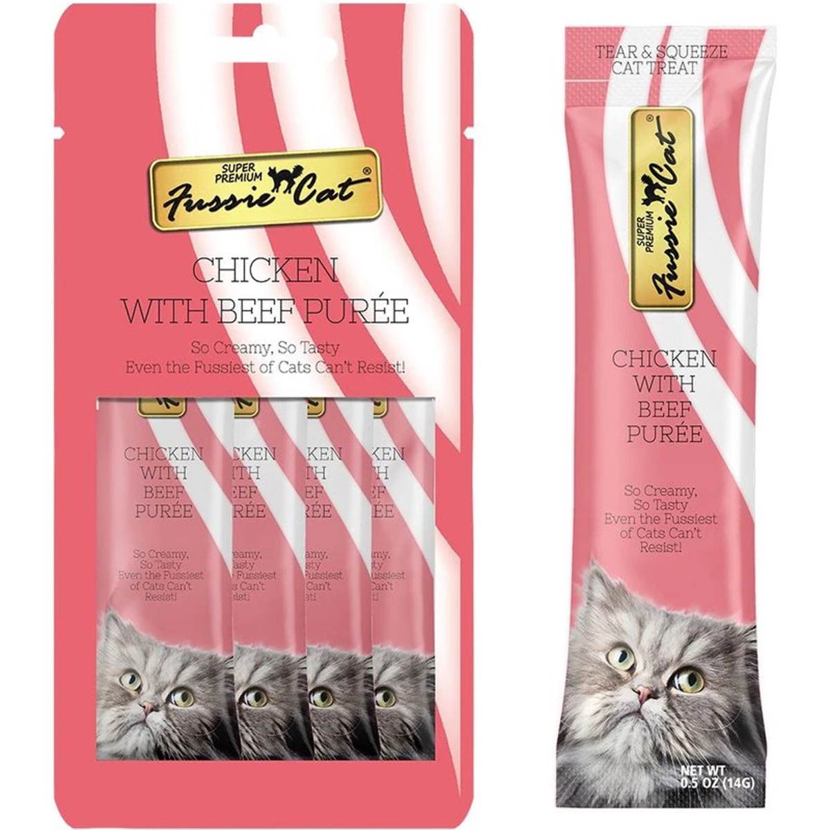 Picture of Fussie Cat 888641139354 2 oz Chicken Cat Treat with Beef Puree - 18 Count