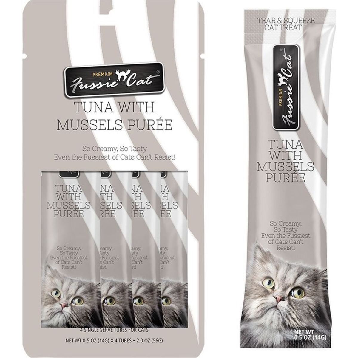 Picture of Fussie Cat 888641138982 2 oz Tuna Cat Treat with Mussels Puree - 18 Count