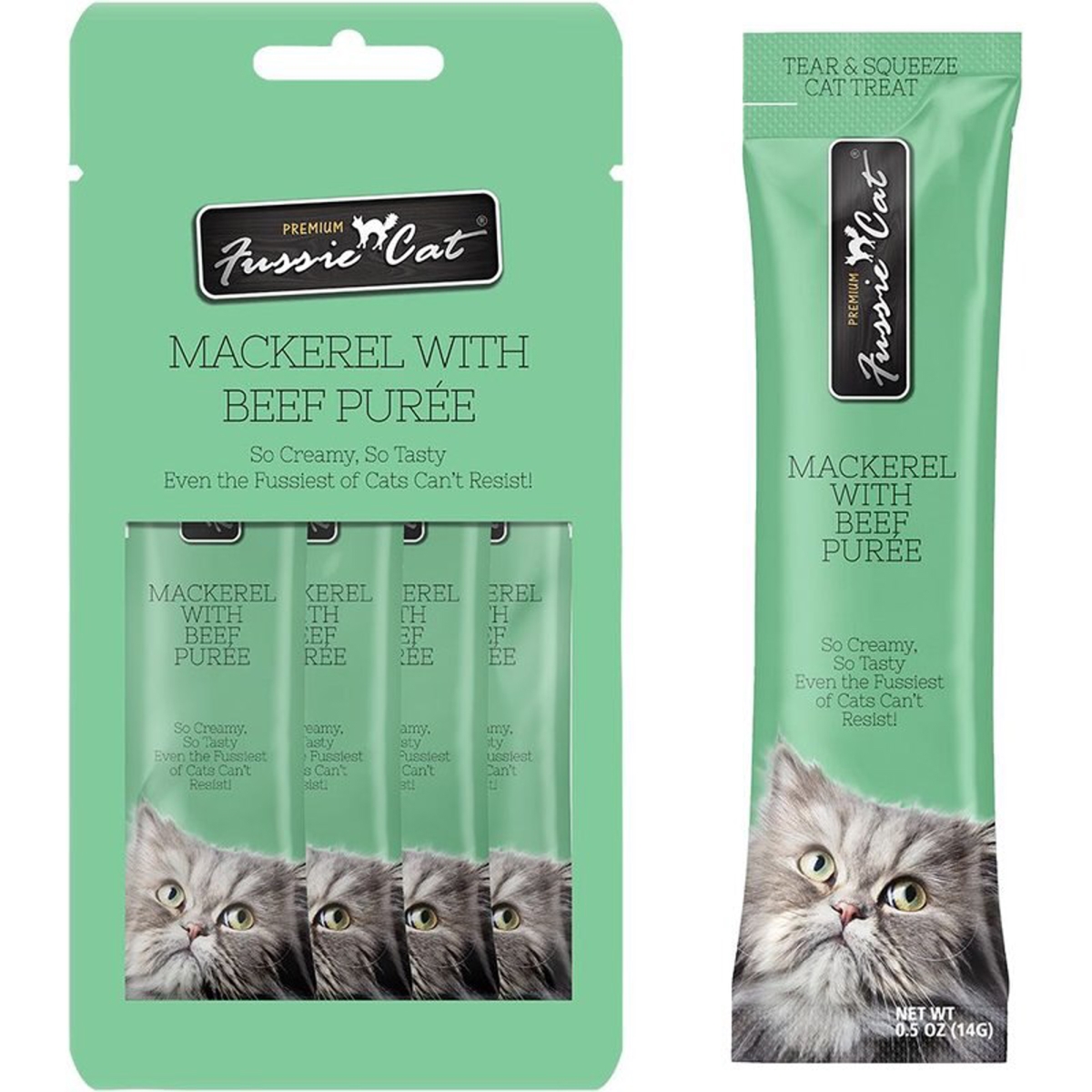Picture of Fussie Cat 888641139200 2 oz Mackerel Cat Treat with Beef Puree - 18 Count
