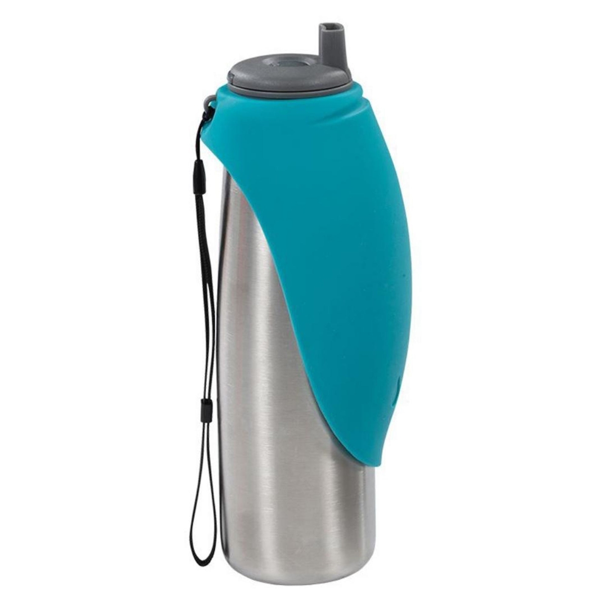 628043607613 20 oz Double Stainless Travel Water Bottle Silicone Flip Dog Bowl, Blue