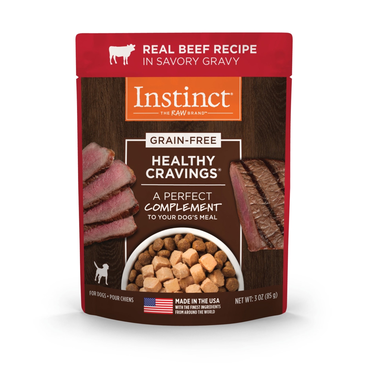 Picture of Natures Variety 769949610007 3 oz Instinct Healthy Cravings Beef Dog Food Pouch - Case of 24