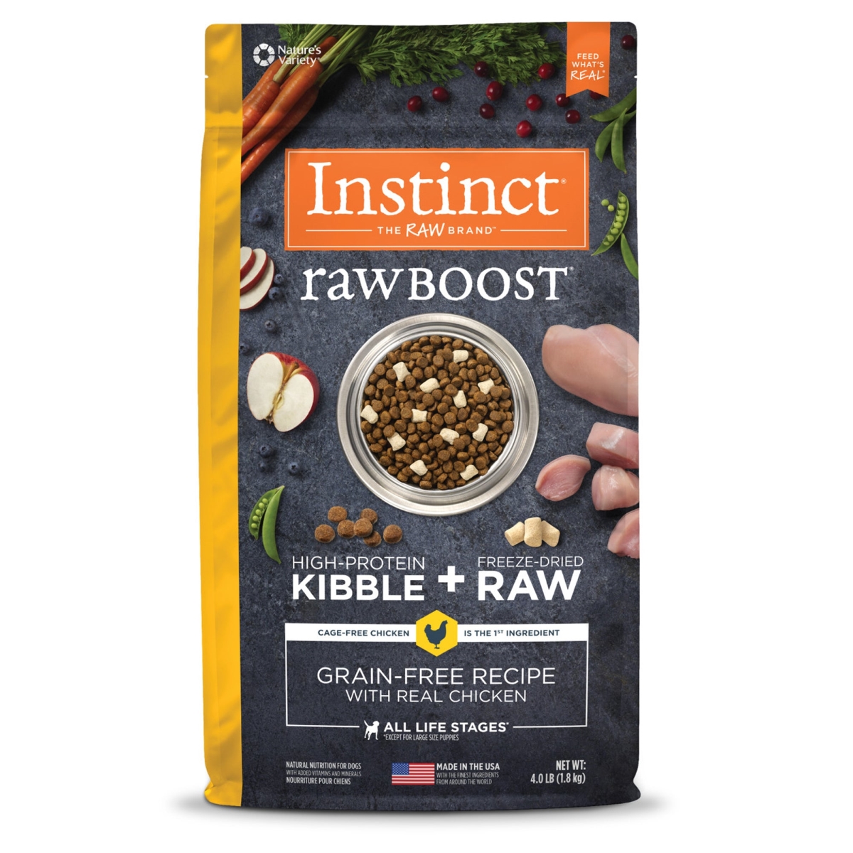 Picture of Natures Variety 769949658221 4 lbs Raw Boost Chicken Grain Free Instinct Cat Food - Case of 4