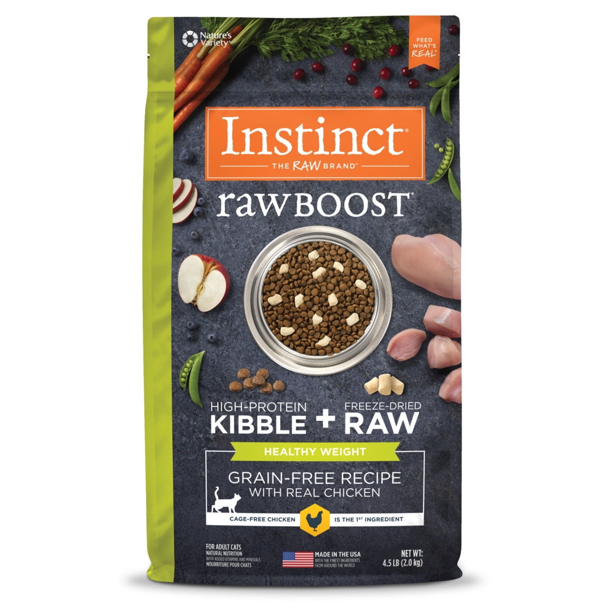 Picture of Natures Variety 769949658672 4.5 lbs Raw Boost Healthy Weight Chicken Grain Free Instinct Cat Food - Case of 4