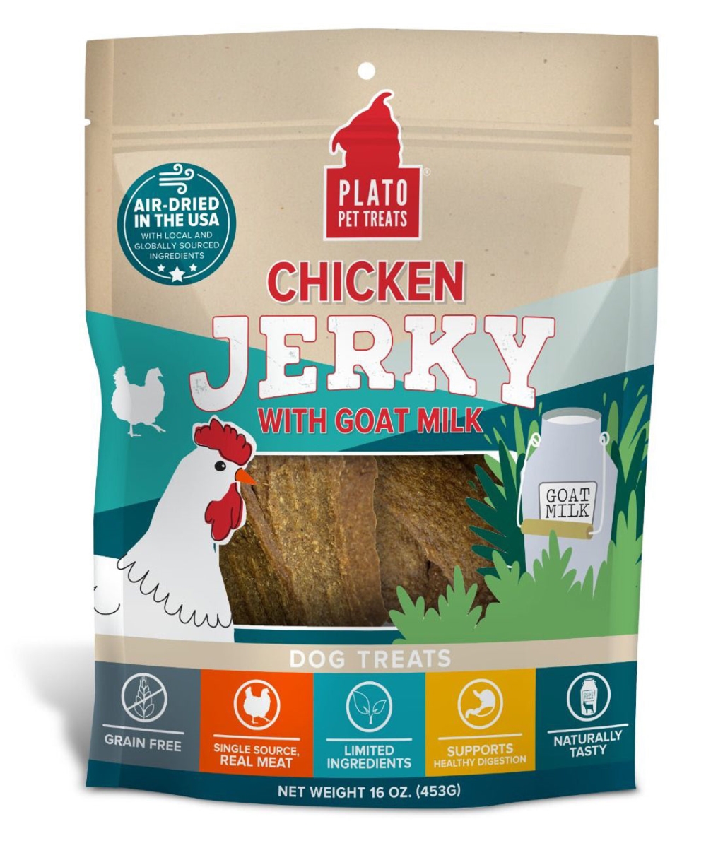 Picture of Plato Pet Treats 850016076755 16 oz Jerky Chicken with Goats Milk Dog Treat