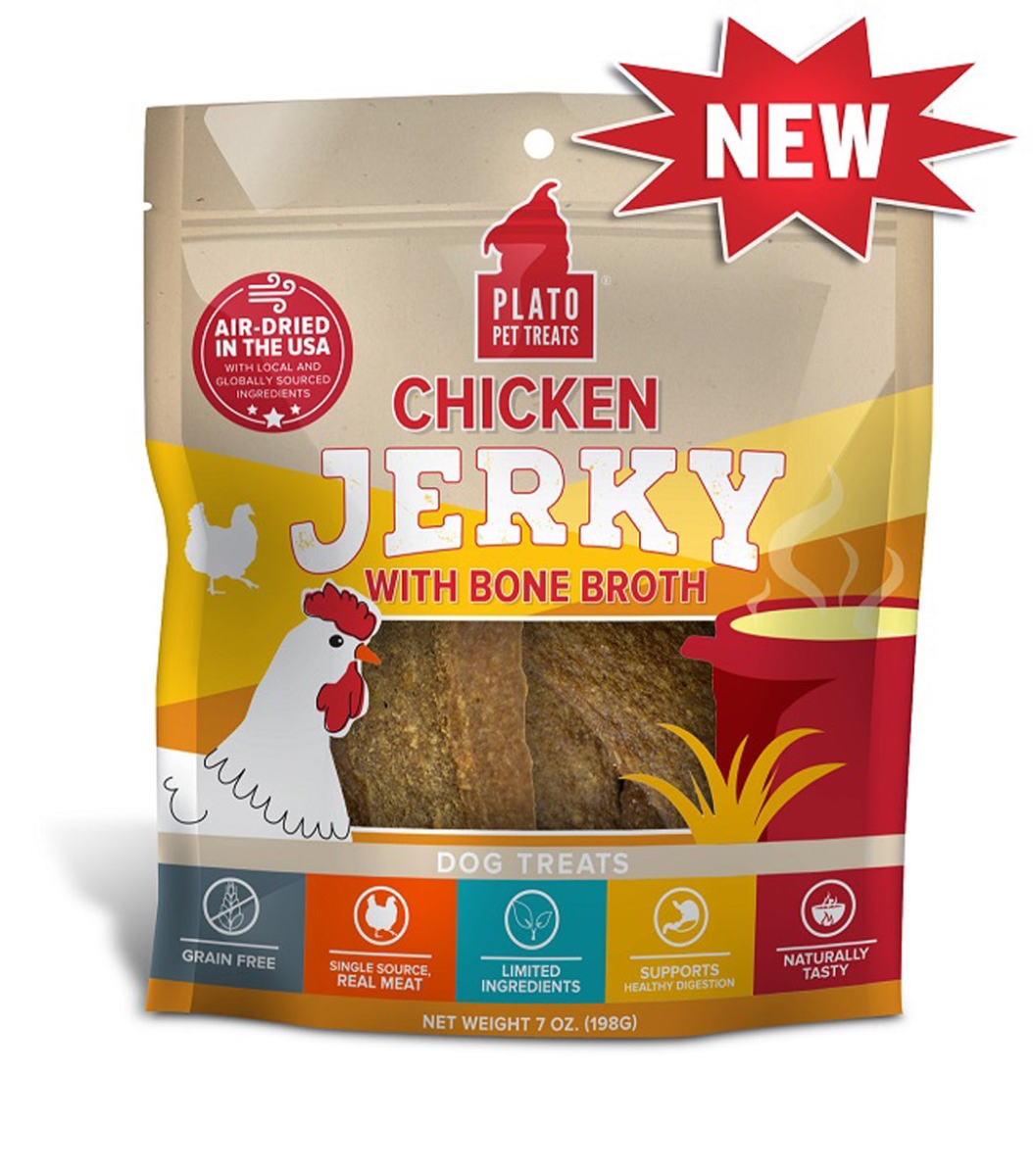 Picture of Plato Pet Treats 850016076809 7 oz Jerky Chicken with Bone Broth Dog Treat