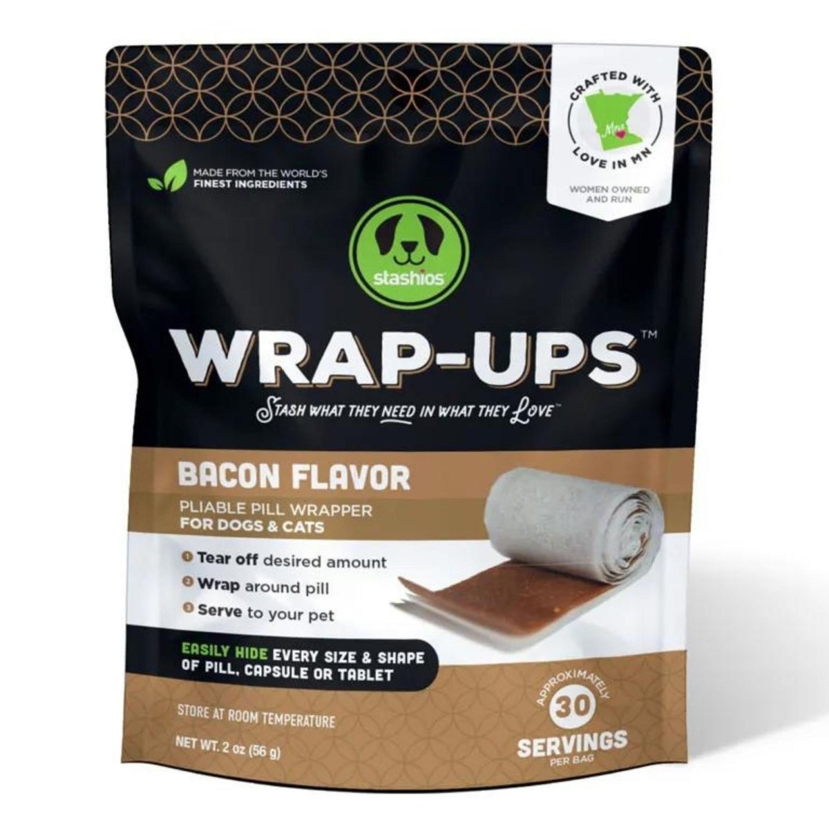 Picture of Stashios 854585007851 2.1 oz Wrap Ups Bacon Cheeseburger Dog & Cat Food