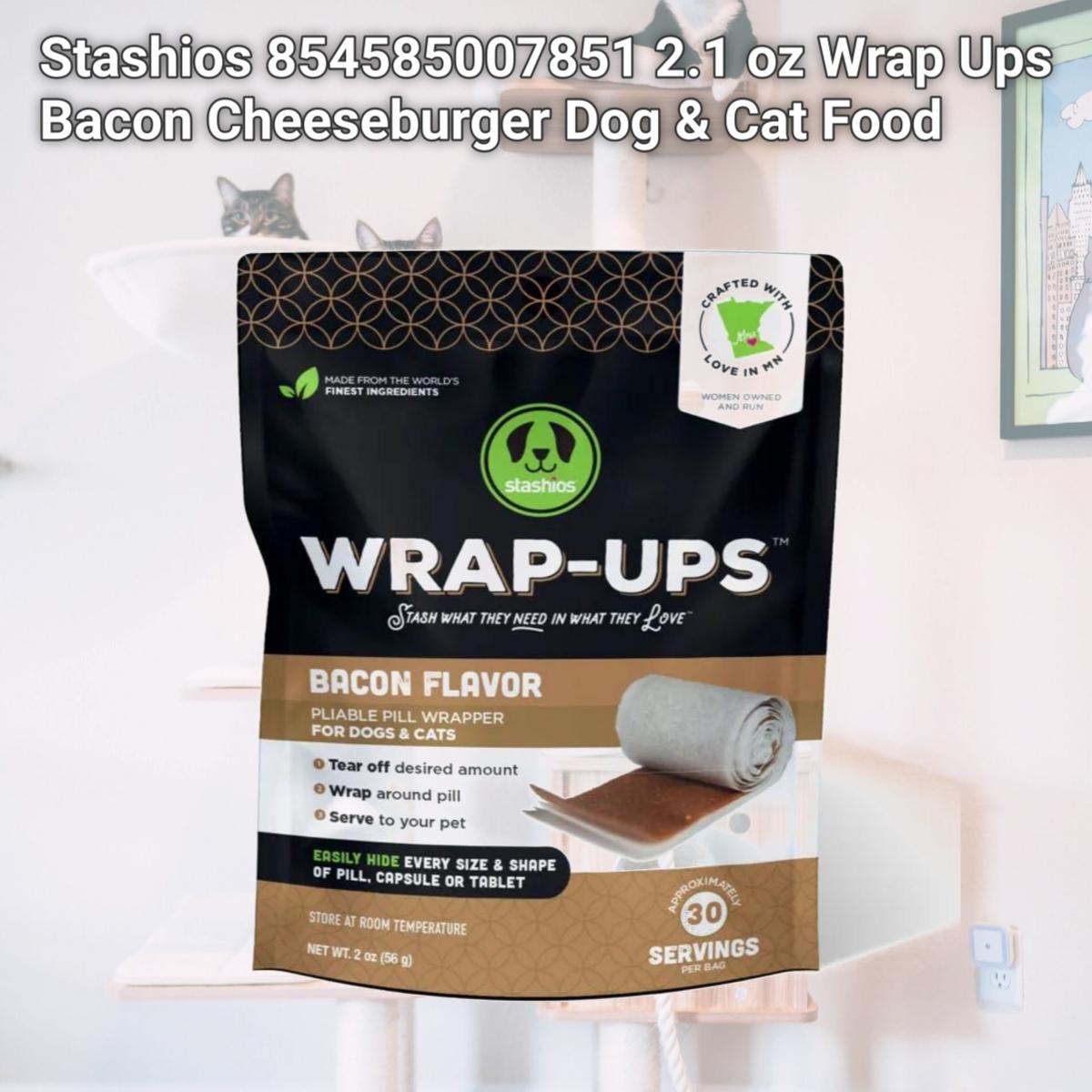 Picture of Stashios 854585007851 2.1 oz Wrap Ups Bacon Cheeseburger Dog & Cat Food