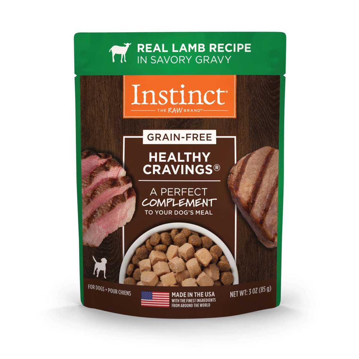 Picture of Natures Variety 769949610229 3 oz Healthy Cravings Lamb Instinct Dog Food Pouch - Case of 24