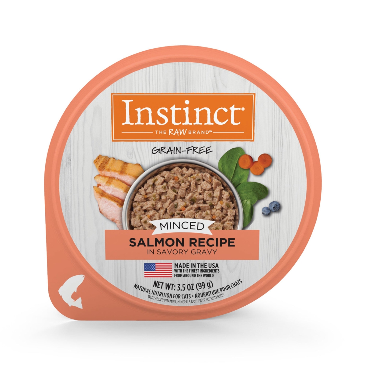 Picture of Natures Variety 769949610304 3.5 oz Minced Salmon Instinct Cat Food Cup - Case of 12