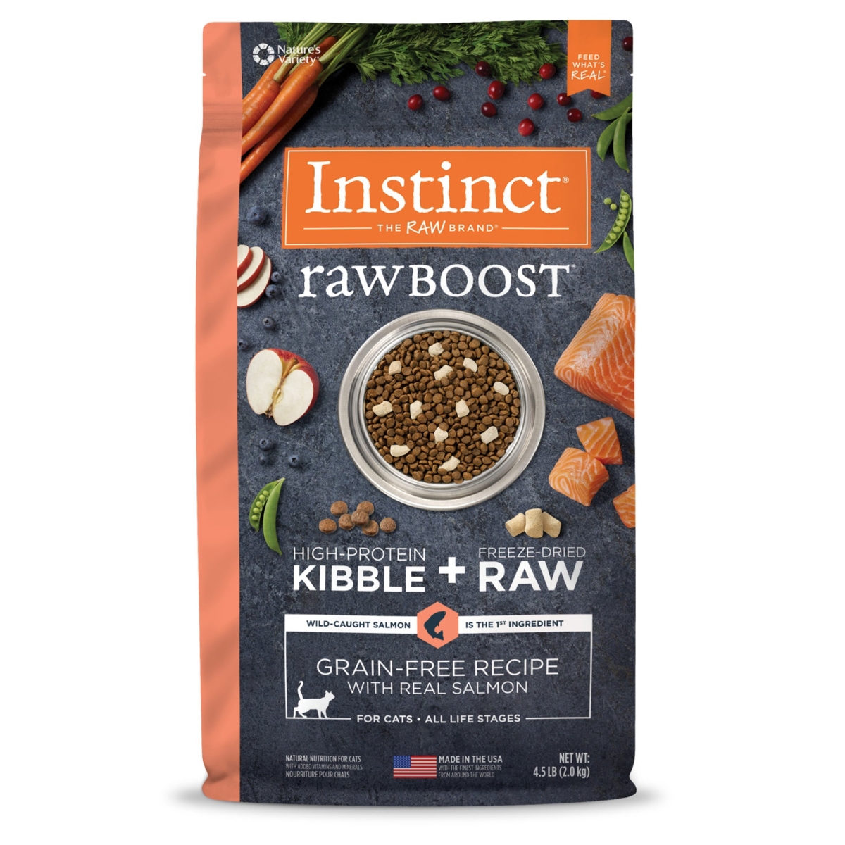 Picture of Natures Variety 769949656319 4.5 lbs Raw Boost Salmon Grain Free Instinct Cat Food - Case of 4