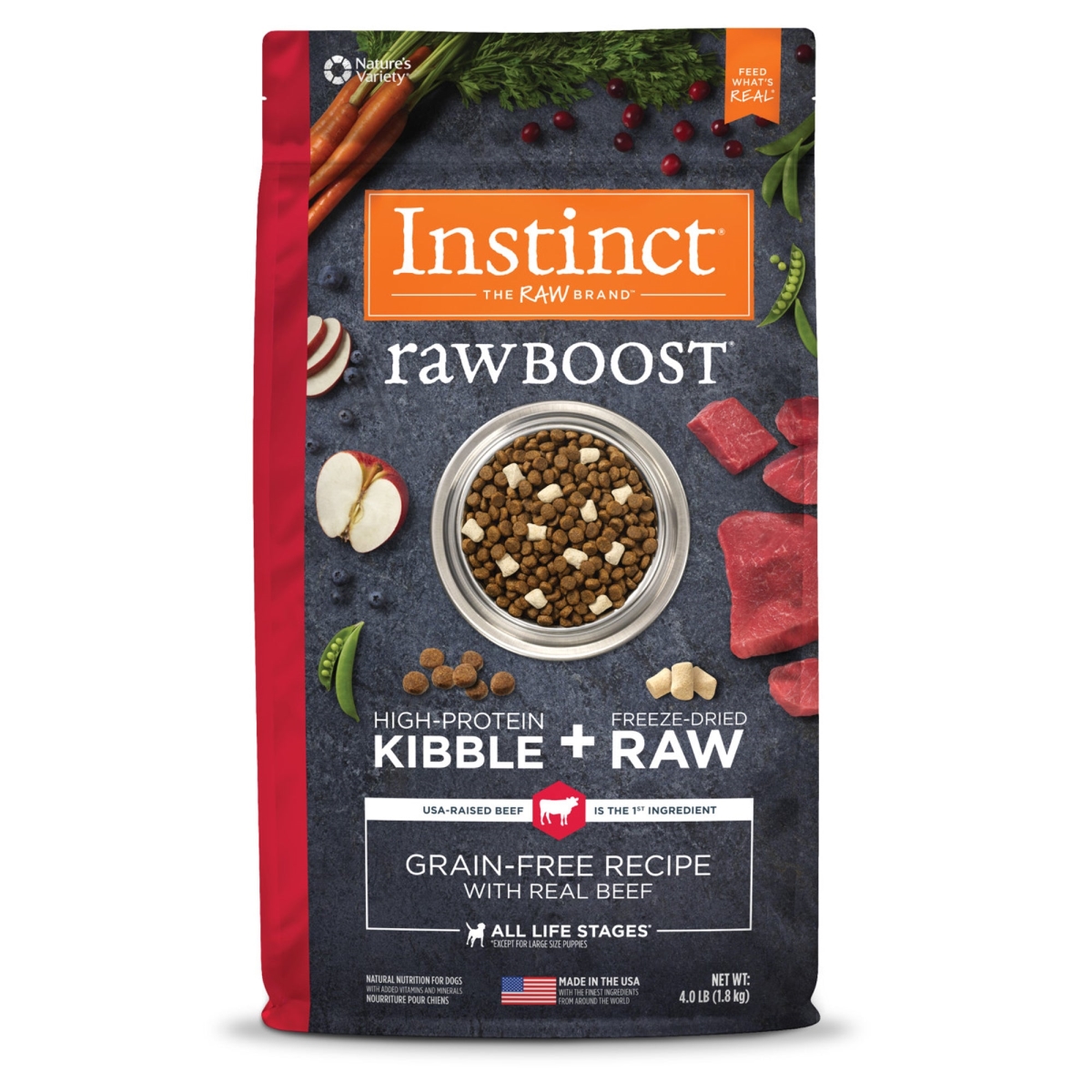 Picture of Natures Variety 769949658191 4 lbs Raw Boost Beef Grain Free Instinct Cat Food - Case of 4