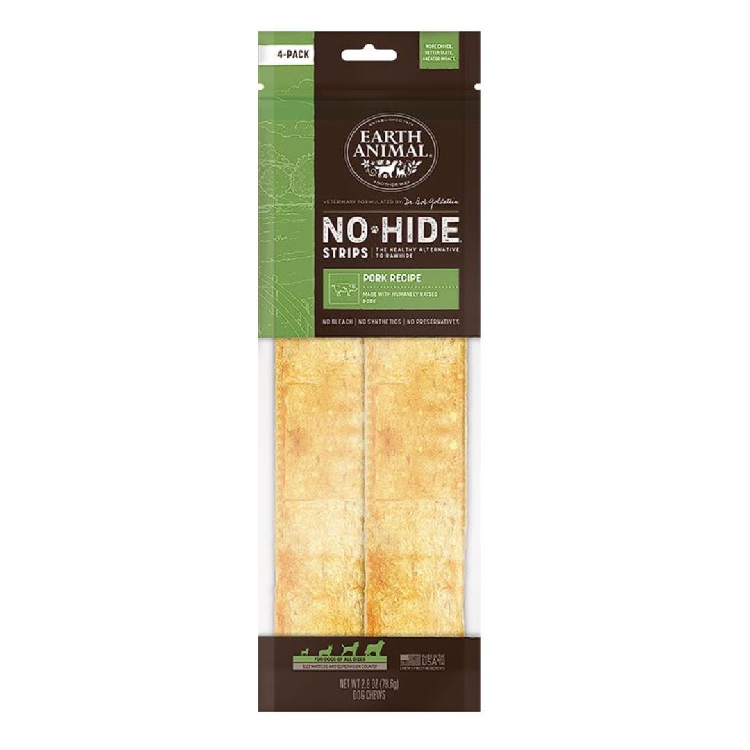 Picture of Earth Animal 810049515225 No Hide Dog Strips - Pork - Pack of 4