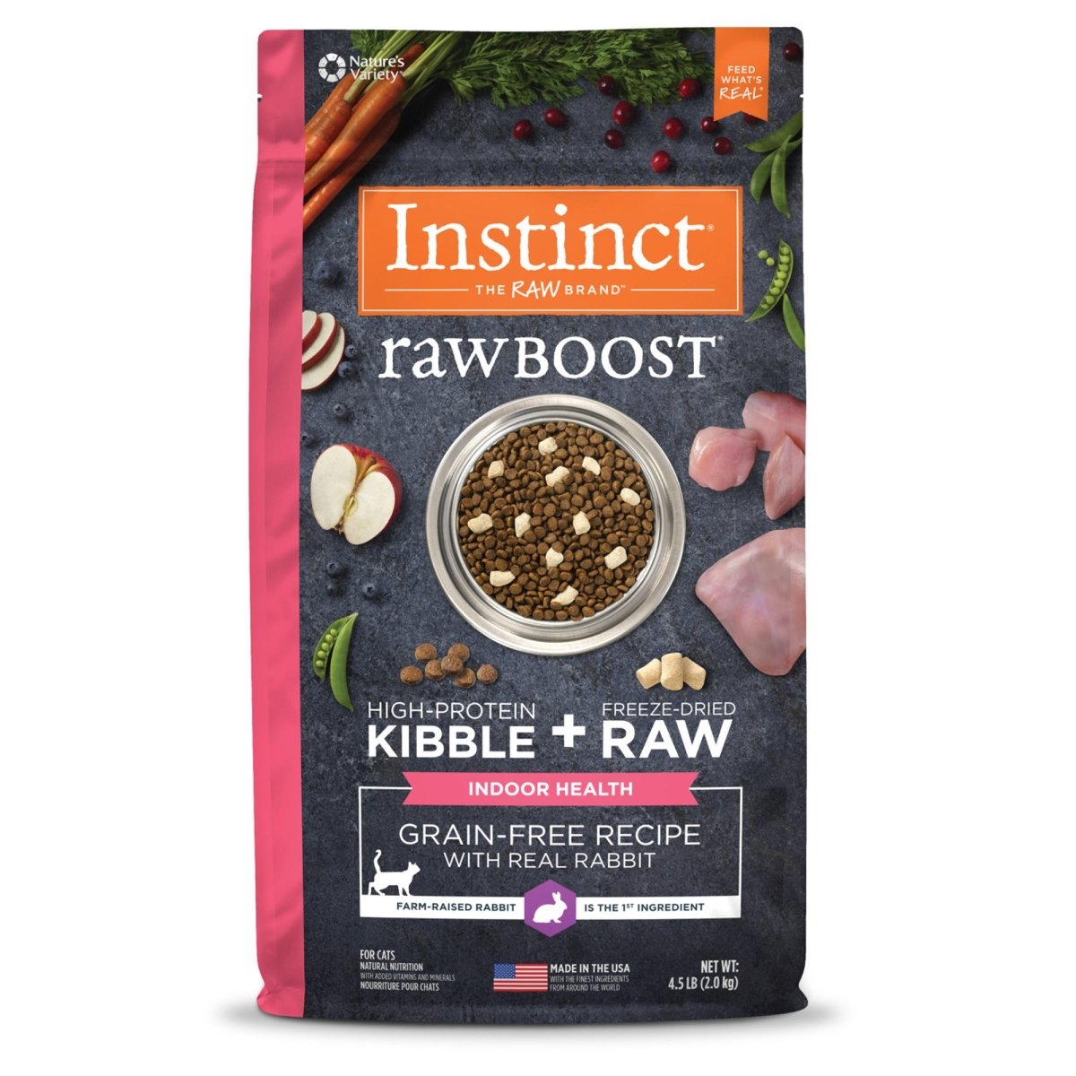 Picture of Natures Variety 769949658702 4.5 lbs Raw Boost Indoor Health Rabbit Grain Free Instinct Cat Food - Case of 4