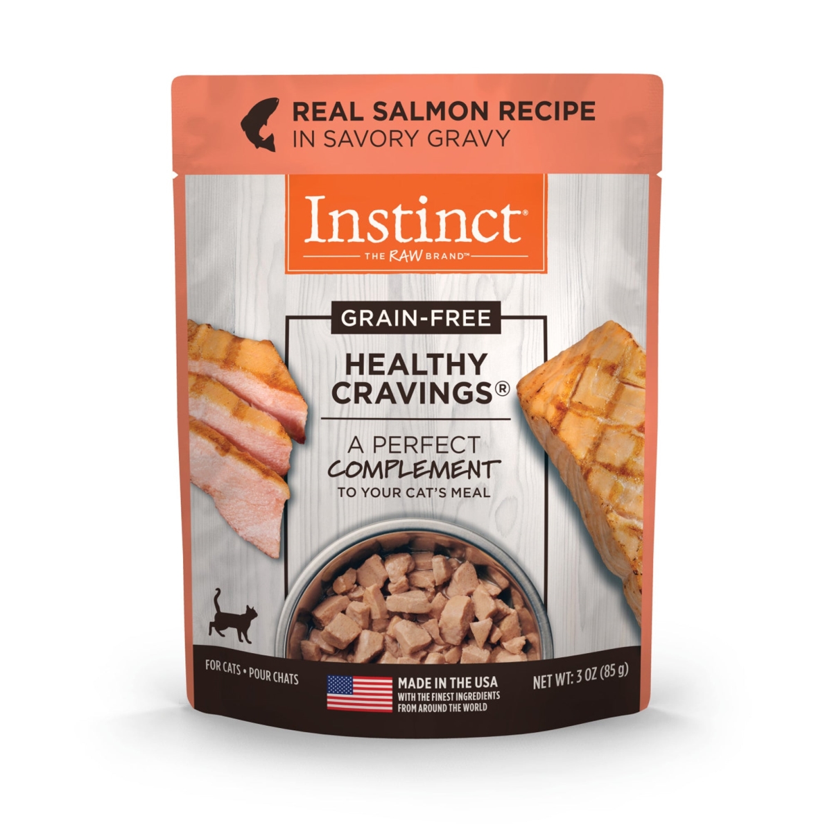 Picture of Natures Variety 769949610328 3 oz Healthy Cravings Salmon Instinct Cat Food Pouch - Case of 24