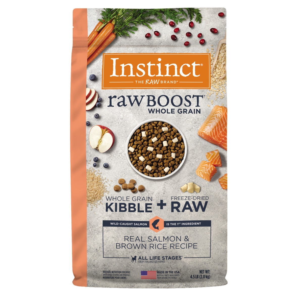 Picture of Natures Variety 769949652991 4.5 lbs Dog Instinct Raw Boost Whole Grain Salmon Brown Rice - Case of 4